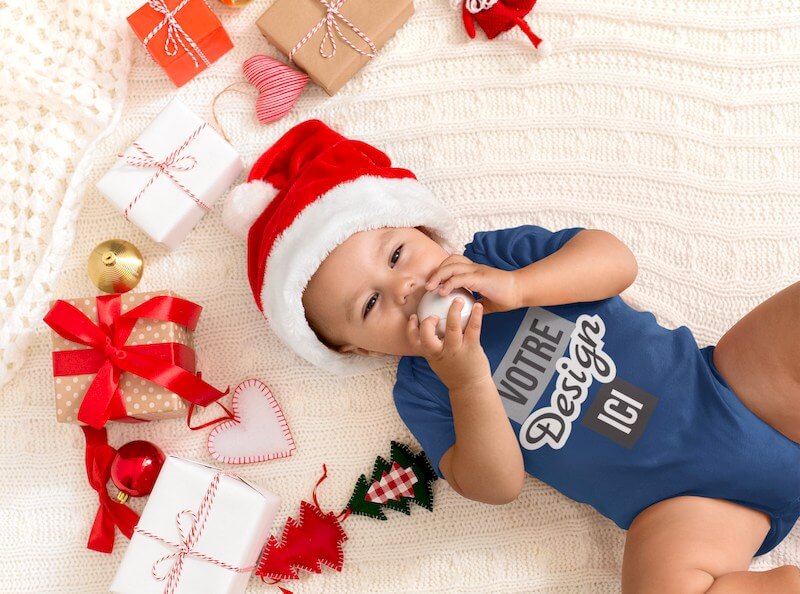 Body et peluche de noël pour bébé imprimé
