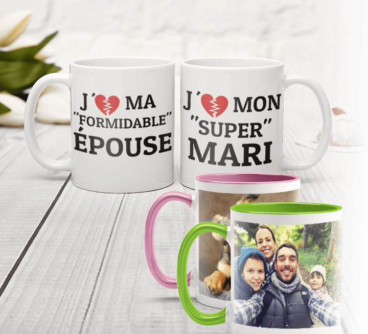 Mug personnalisé - Mugs blancs et colorés avec votre propre motif