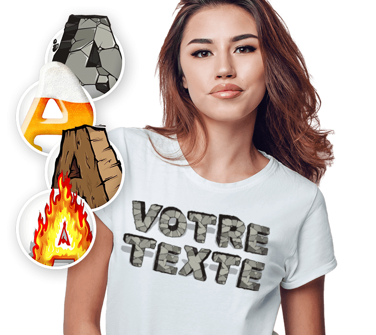 T-shirts personnalisés - Jeune femme en T-shirt blanc avec un texte en 3D