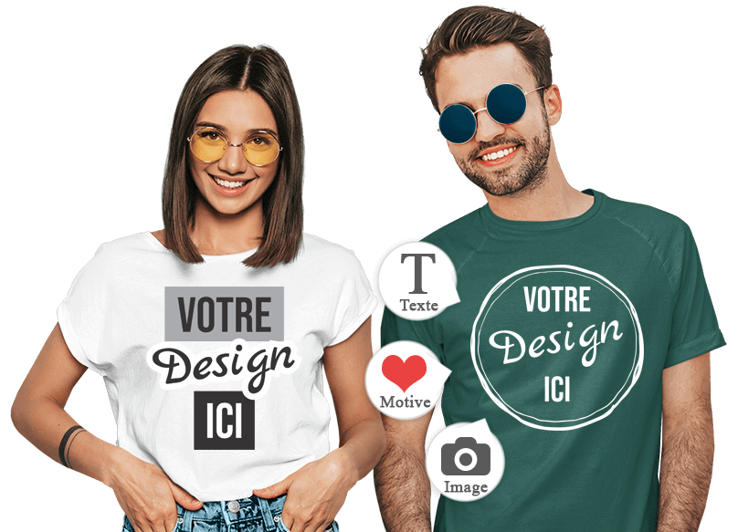 T-shirts personnalisés - Jeune couple en T-shirt personnalisé avec leur propre dessin