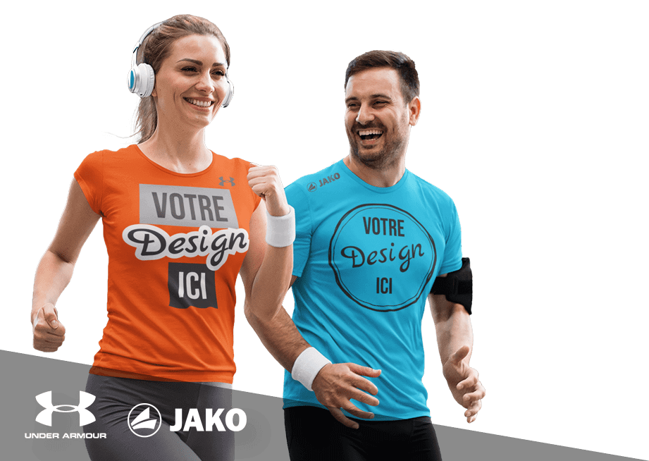 Vêtements de sport personnalisés - Deux jeunes font leur jogging dans des vêtements de sport personnalisés