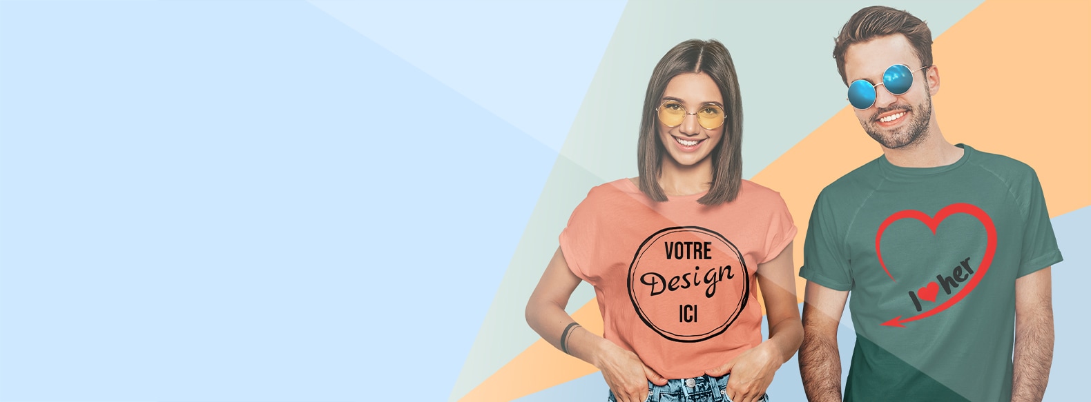 Jeune couple en T-shirt personnalisé avec leur propre dessin