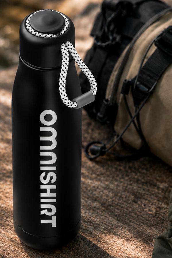 Dubbelwandige RVS drinkfles 500 ml met draaglus - Drinkfles graveren | Omnishirt