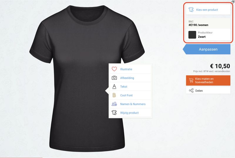 Wat is wat in de ontwerptool? - Product kiezen of aanpassen
