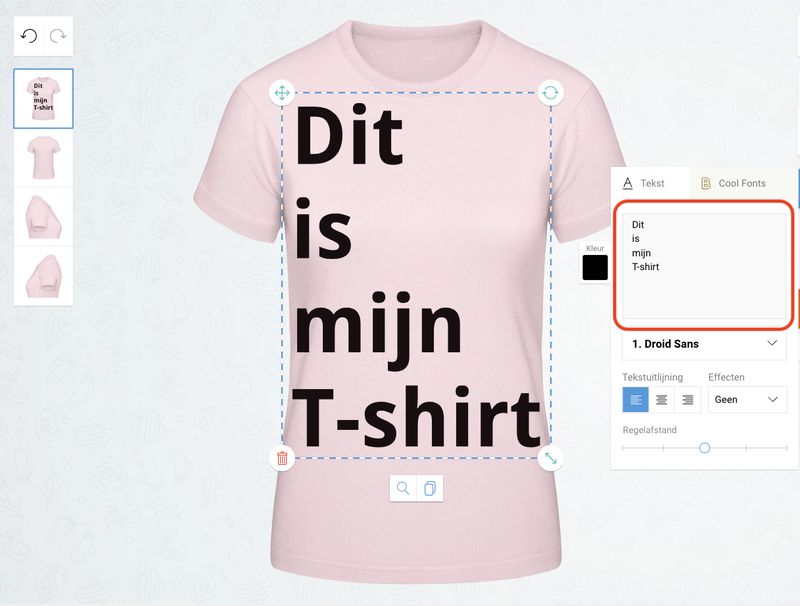 T-shirt zelf ontwerpen - Tekst bewerken