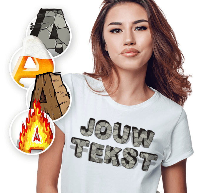 T-shirt zelf ontwerpen - Jonge vrouw in wit T-shirt met 3D-tekst